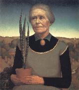 Grant Wood Woman with Plant oil on canvas